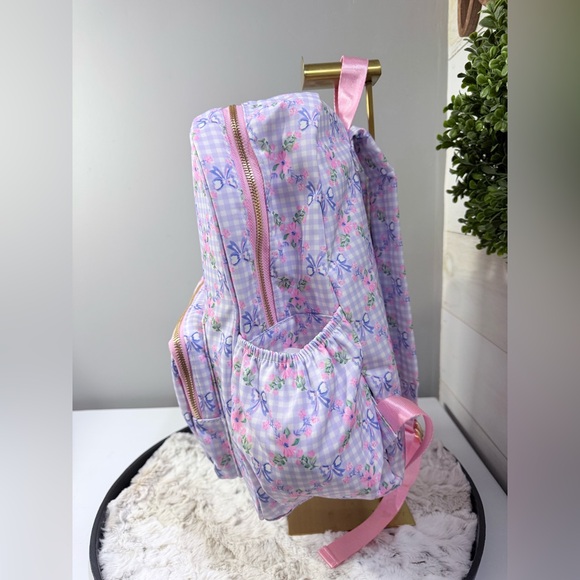 Kawaii Cottagecore Floral Gingham Bow Backpack Pink‎ Blue 15”x12”x5” NWT - Picture 3 of 10
